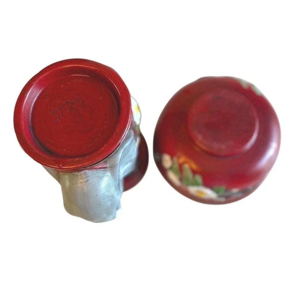 Vintage Ceramic Elephant Planter Red Floral Decorative Tabletop Accent 1970s Pot
